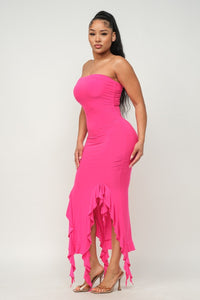 Solid Bottom Ruffle Trim Hem Maxi Dress