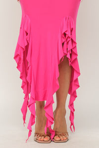 Solid Bottom Ruffle Trim Hem Maxi Dress