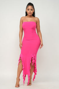 Solid Bottom Ruffle Trim Hem Maxi Dress