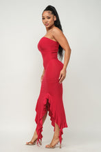 Load image into Gallery viewer, Solid Bottom Ruffle Trim Hem Maxi Dress
