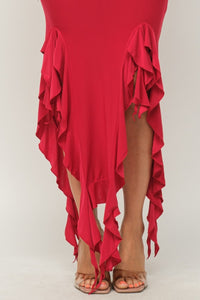 Solid Bottom Ruffle Trim Hem Maxi Dress