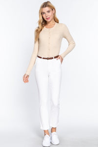 Cotton-Spandex Twill Belted Long Pants