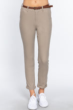 Load image into Gallery viewer, Cotton-Spandex Twill Belted Long Pants
