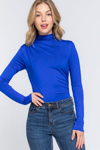 Long Sleeve High Neck Shirring Detail Knit Bodysuit