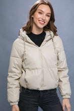 Load image into Gallery viewer, Pu Faux Leather Zipper Hooded Puffer Jacket
