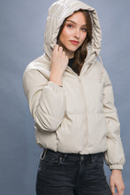 Load image into Gallery viewer, Pu Faux Leather Zipper Hooded Puffer Jacket
