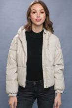 Load image into Gallery viewer, Pu Faux Leather Zipper Hooded Puffer Jacket
