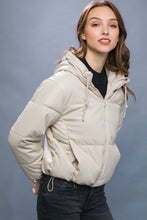 Load image into Gallery viewer, Pu Faux Leather Zipper Hooded Puffer Jacket
