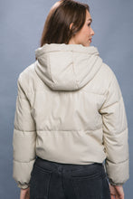 Load image into Gallery viewer, Pu Faux Leather Zipper Hooded Puffer Jacket
