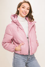 Load image into Gallery viewer, Pu Faux Leather Zipper Hooded Puffer Jacket
