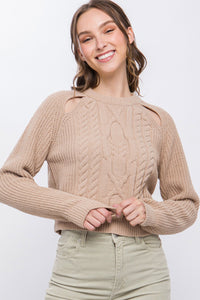 Knit Pullover Sweater With Cutout Shoulder Detail