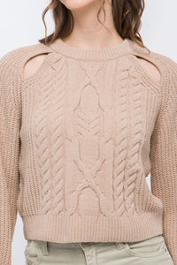 Knit Pullover Sweater With Cutout Shoulder Detail