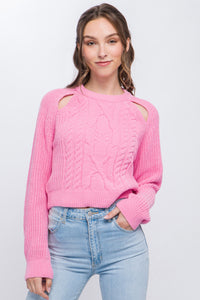 Knit Pullover Sweater With Cutout Shoulder Detail