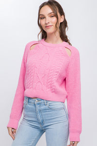 Knit Pullover Sweater With Cutout Shoulder Detail