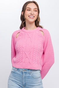 Knit Pullover Sweater With Cutout Shoulder Detail