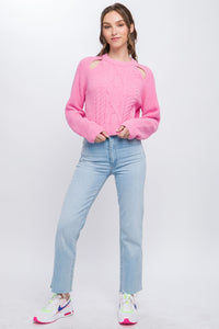 Knit Pullover Sweater With Cutout Shoulder Detail