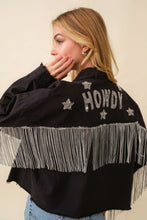 Load image into Gallery viewer, Howdy Sequin Fringe And Star Patches Jacket
