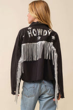 Load image into Gallery viewer, Howdy Sequin Fringe And Star Patches Jacket
