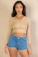 Load image into Gallery viewer, Ribbed Wrap Front Long Sleeve Top
