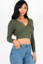 Load image into Gallery viewer, Ribbed Wrap Front Long Sleeve Top
