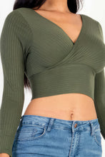 Load image into Gallery viewer, Ribbed Wrap Front Long Sleeve Top
