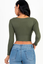 Load image into Gallery viewer, Ribbed Wrap Front Long Sleeve Top
