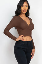 Load image into Gallery viewer, Ribbed Wrap Front Long Sleeve Top
