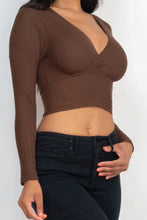 Load image into Gallery viewer, Ribbed Wrap Front Long Sleeve Top
