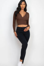 Load image into Gallery viewer, Ribbed Wrap Front Long Sleeve Top
